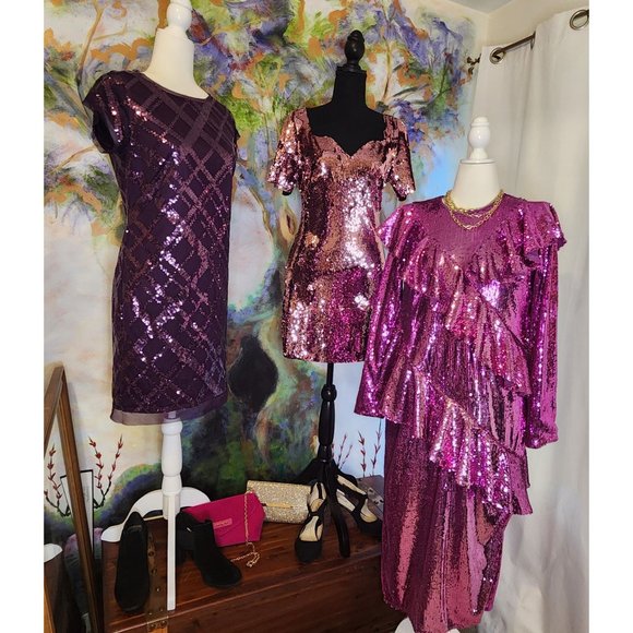 #027. NWT Purple Sequin & Mesh Mini Dress-Vince Camuto - Picture 2 of 7